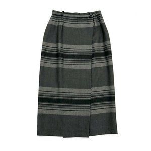 LAUREN RALPH LAUREN Women's Wool Striped Midi Wrap Preppy Classic Skirt 8